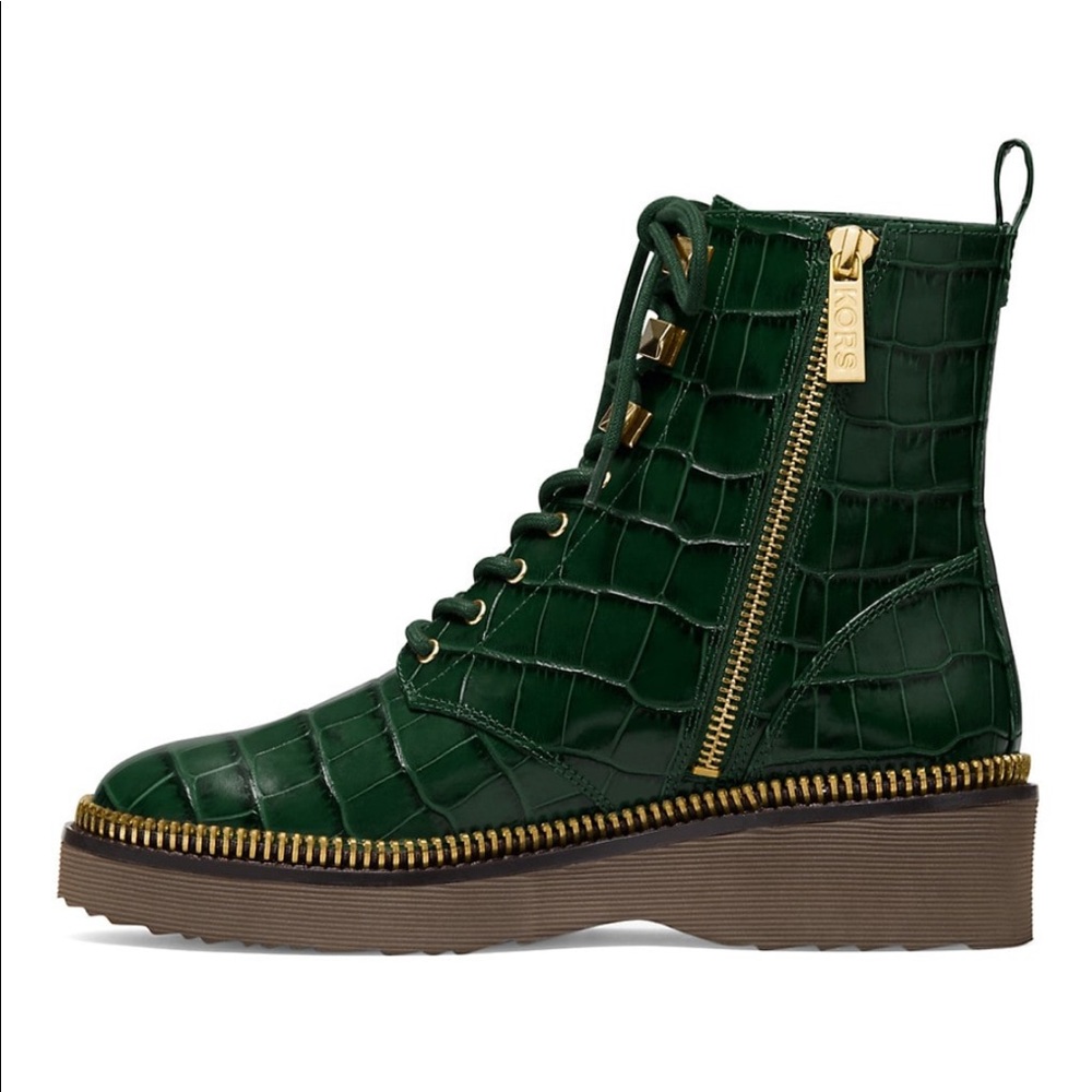 Michael Kors Croc Embossed Leather Combat Boot - Picture 3 of 16
